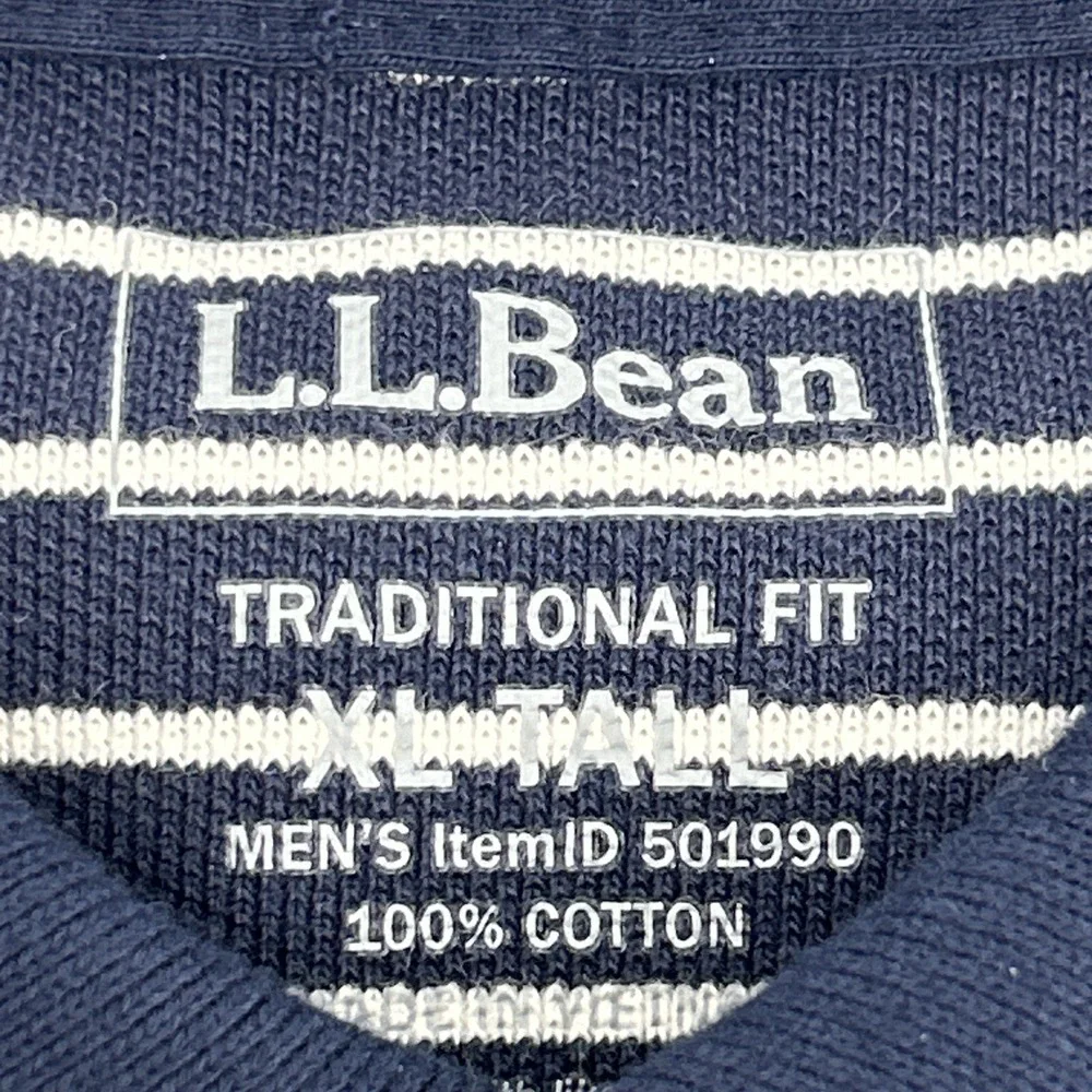 L.L. Bean Shirt Mens XL Tall Blue White Stripes Premium Double‎ L Banded Polo